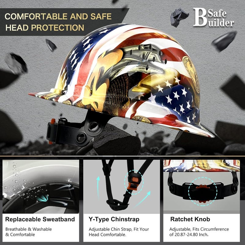 SAFEBUILDER SBD-G1C Construction Full Brim Safety Helmet HDPE Hard Hat Vented Hardhats Sunshade Carbon Fiber Pattern Industrial Work Certified ANSI/ISEA Z89.1 - Image 5